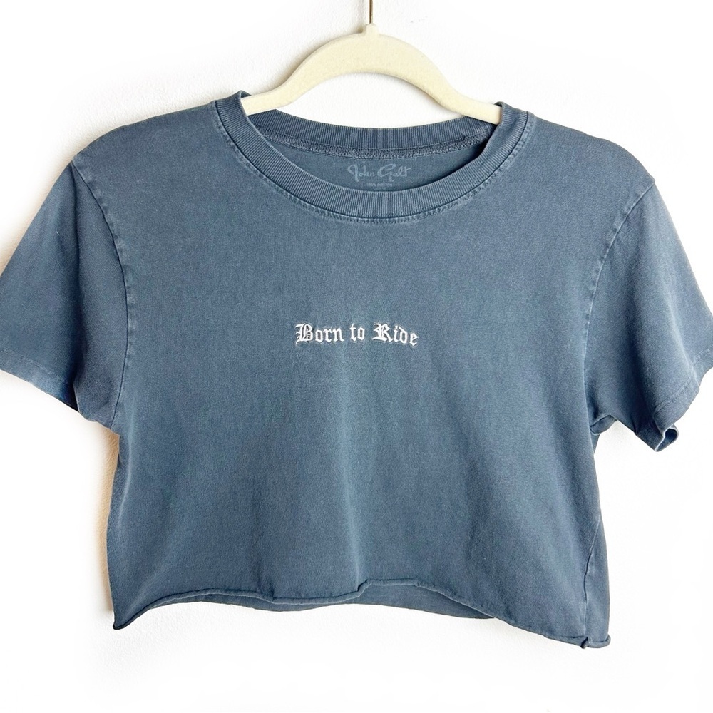 John Galt Gray Graphic Tee Worn "Born to ride" cut off crop size: O/S